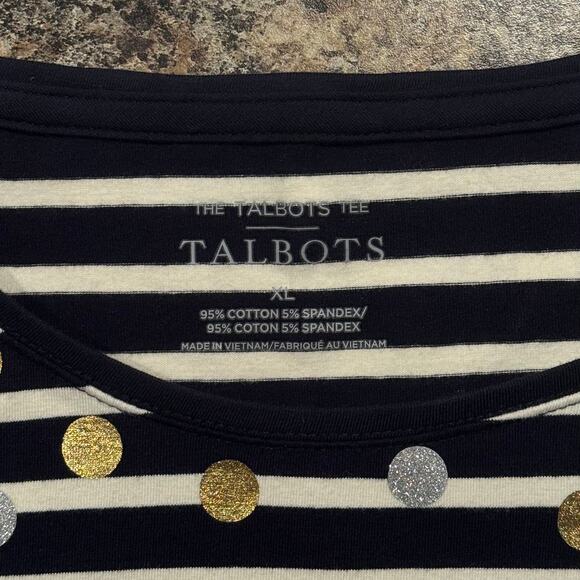 Talbots Top Coastal Preppy Nautical Holiday Metallic Polka Dot Stripe Blue XL - Picture 3 of 6